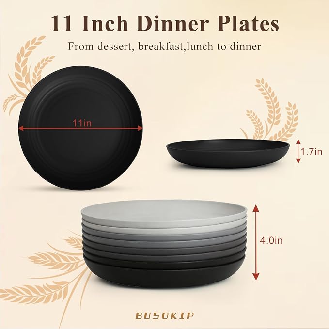 Kitchen Plates Set for 8, Unbreakable Wheat Straw Plates 11 Inch, Alternative - Image 2