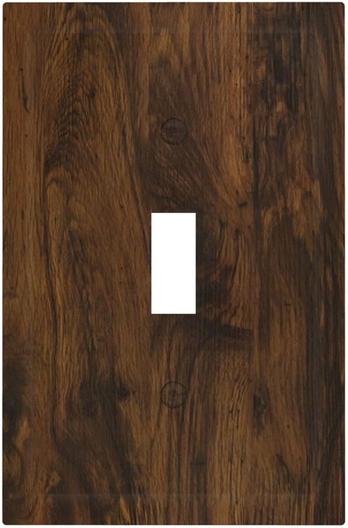 Decorative Light Switch Cover Brown Rustic Wood Grain Vintage Wooden Texture 1 Gang Wall Plate Cover Single Toggle Outlet Covers Switchplate Electrical Faceplate for Cabin Bedroom Decor（2 Pack）