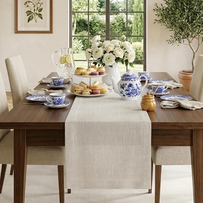 Classic Linen™ by D'Moksha Light Natural Table Runner 144 Inches Long, 100% by DMokshaHomes