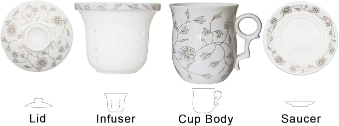 Porcelain Tea Cup with Infuser Lid and Saucer Sets - Image 2