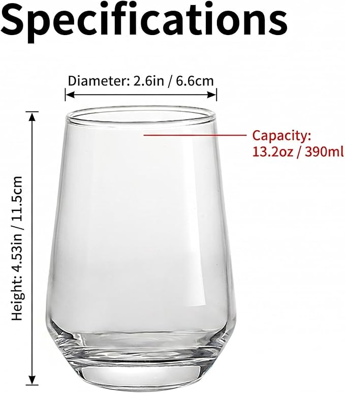 Lead-Free Clear Glass Cups Set 4-13oz., Thick Base Curved Drinking Cups - Image 3