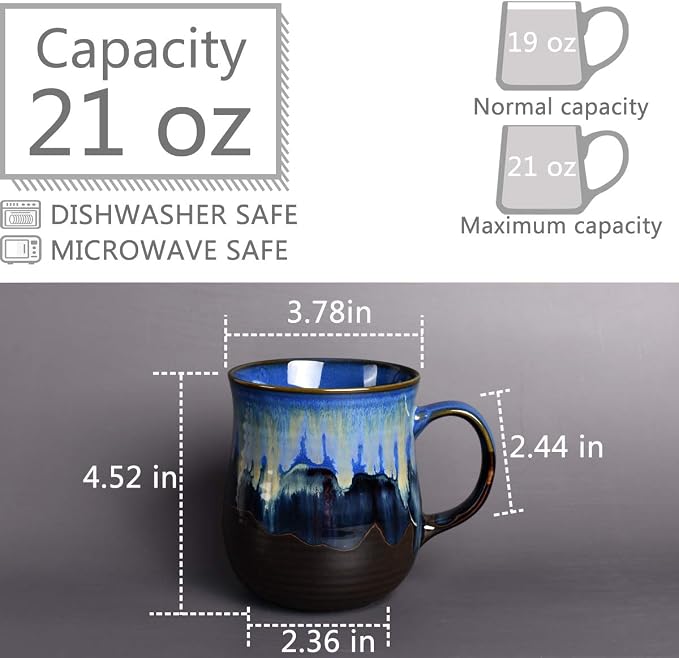 Bosmarlin Large Ceramic Coffee Mug, 21 Oz, Dishwasher and Microwave Safe - Image 2