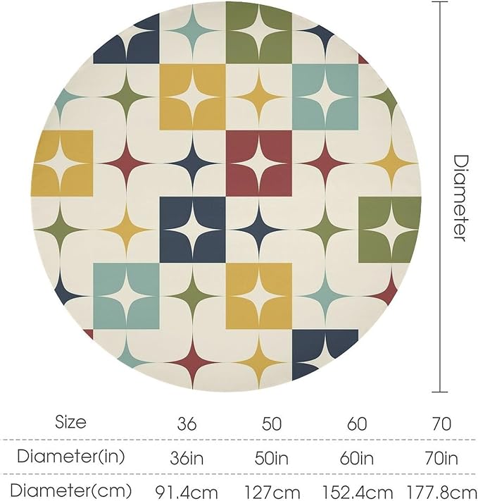 Middle Century Modern Round Tablecloth, Retro Mid Century Geometry Abstract Bohemia Tablecloth for Home Party Dining Room Kitchen Decor 70Inch(178cm)