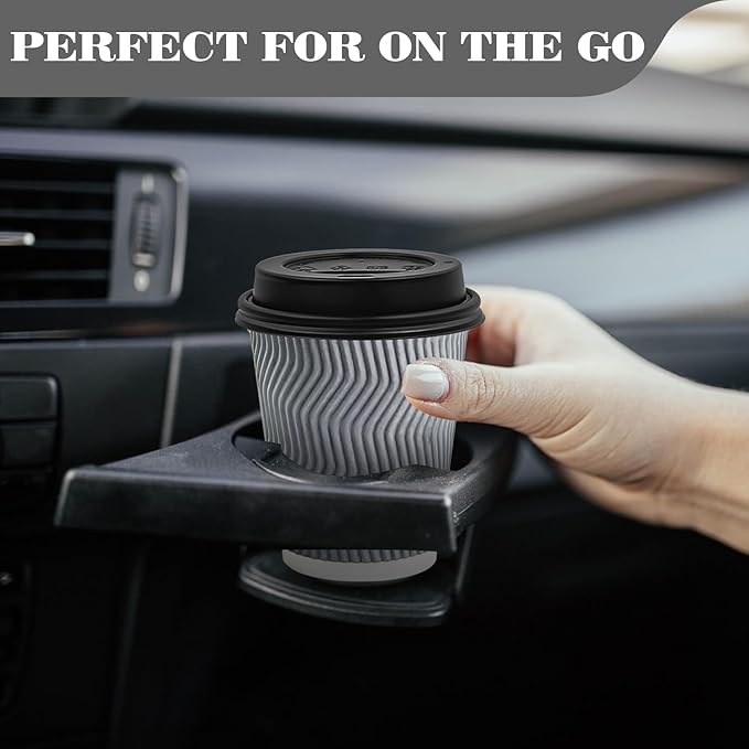 Ginkgo 100 Pack To Go Paper Coffee Cups With Lids, 8 oz Disposable Double-Walled Ripple Insulated Hot Cups for Hot Drinks, Lattes, Travel Cups, Small, Gray