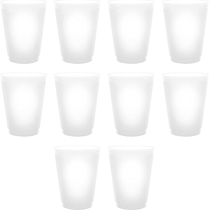 DISCOUNT PROMOS Frosted Plastic Stadium Cups, 10 pack, 16 oz. Shatterproof Flexible Reusable Party Cups, Pearl White
