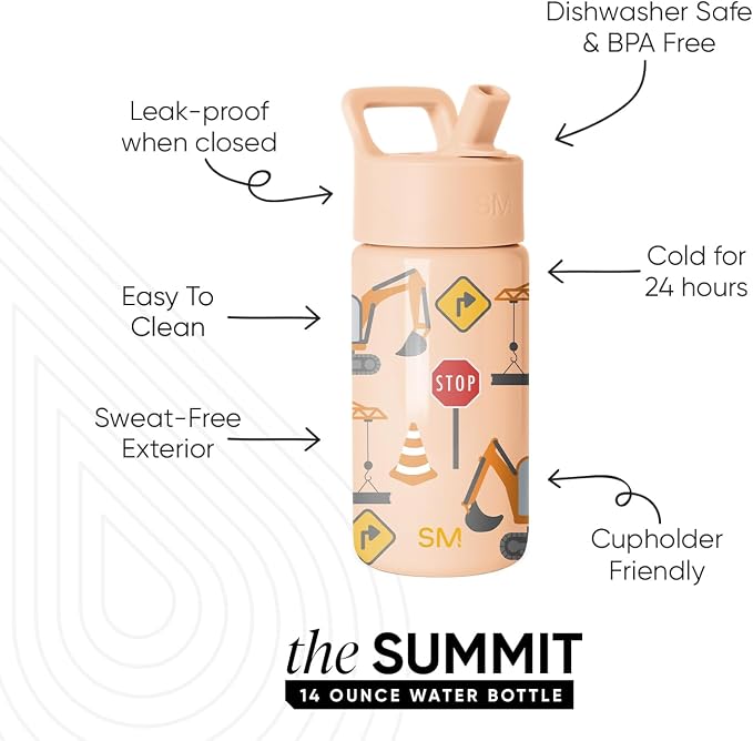 Simple Modern Kids Water Bottle & Toddler Cup | 14oz | Construction | Insulated - Image 2
