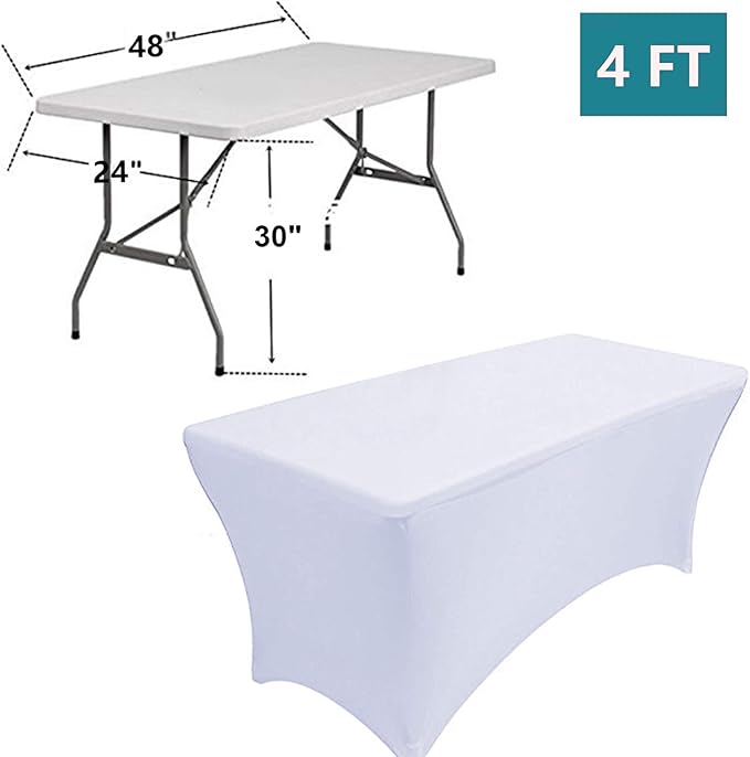 RELIANCER 2 Pack Stretch Spandex Table Covers for Rectangular Tables,4FT Elastic Fitted Tablecloth,Universal Rectangular Table Cloth Protector for Outdoor Party,Wedding,Bar,Birthday,Banquet,Events
