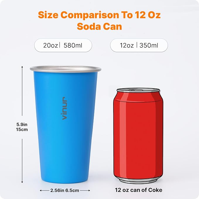 VINUR Stainless Steel Cups-20 oz Stackable Metal Drinking Glasses 8 Pcs | 20 oz - Image 6