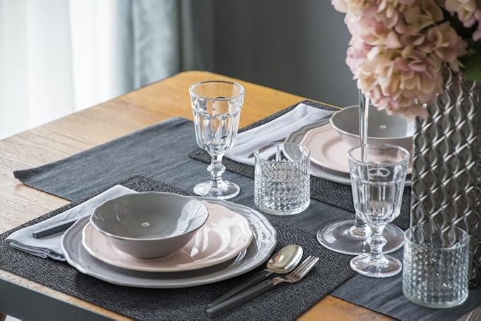 homing Cotton Linen Placemats Set of 4, Cloth Washable Farmhouse Dining Table Mats for Indoors & Outdoors, Easy to Clean, Charcoal, 13 x 19 Inch