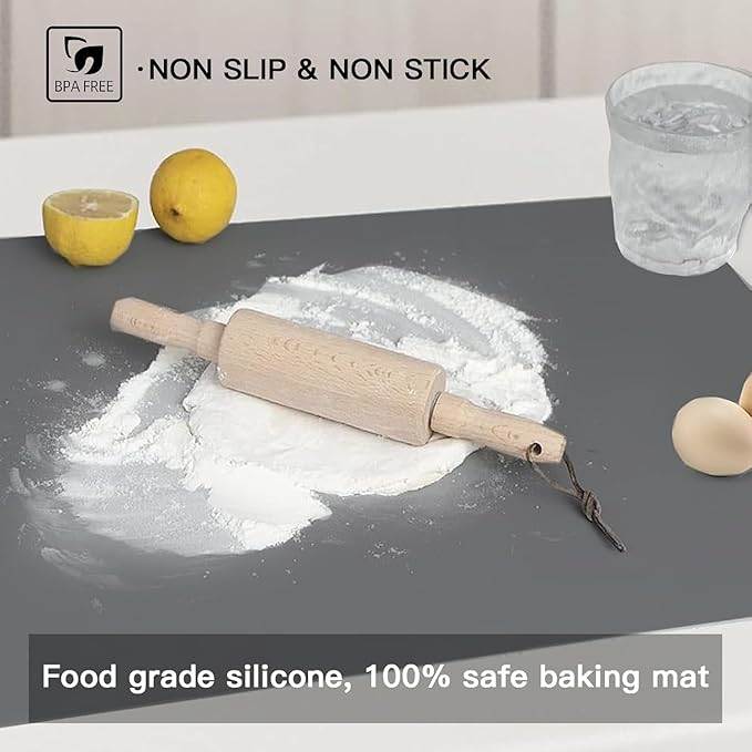 2MM Thick Silicone Countertop Mat, 23.6"x 23.6" Silicone Mats for Kitchen Counter, Nonslip Heat Resistant Mat, Large Kitchen Counter Mats, Waterproof Countertop Protector, Dark Gray