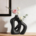 Dowan Black Vases for Decor, Hollow Ceramic Vase Set of 2, 8.3" Nordic Modern by DOWAN