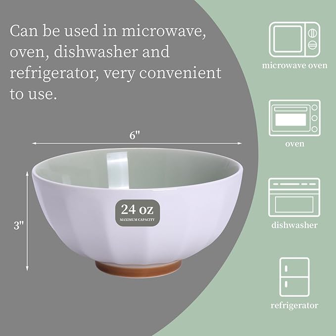 6-Piece Pasta Bowls 24 oz, Green Porcelain 6 inch, Microwave Oven Dishwasher Safe Scratch Resistant