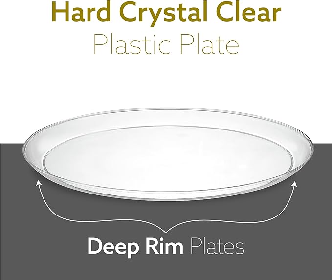 PLASTICPRO Plastic Party Plates Edge Collection Premium heavyweight Elegant Disposable Tableware Dishes (Clear, 10.6'' INCH PLATES)