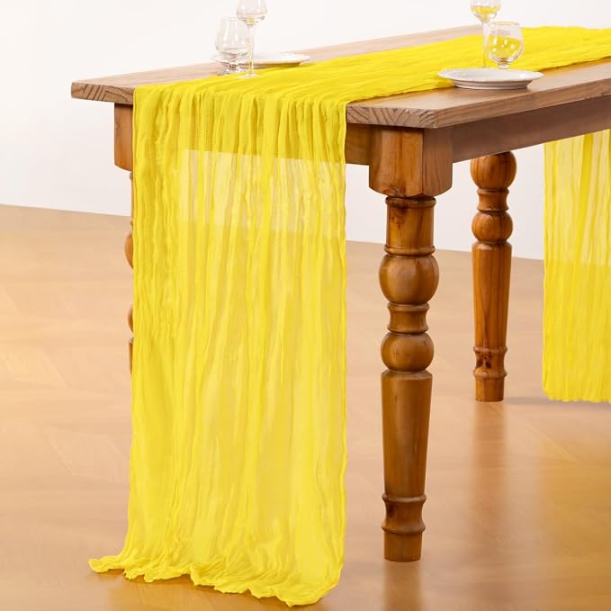 DeZerlor Lemon Yellow Cheesecloth Table Runners 6 Pack Summer Boho Runners | - Image 6