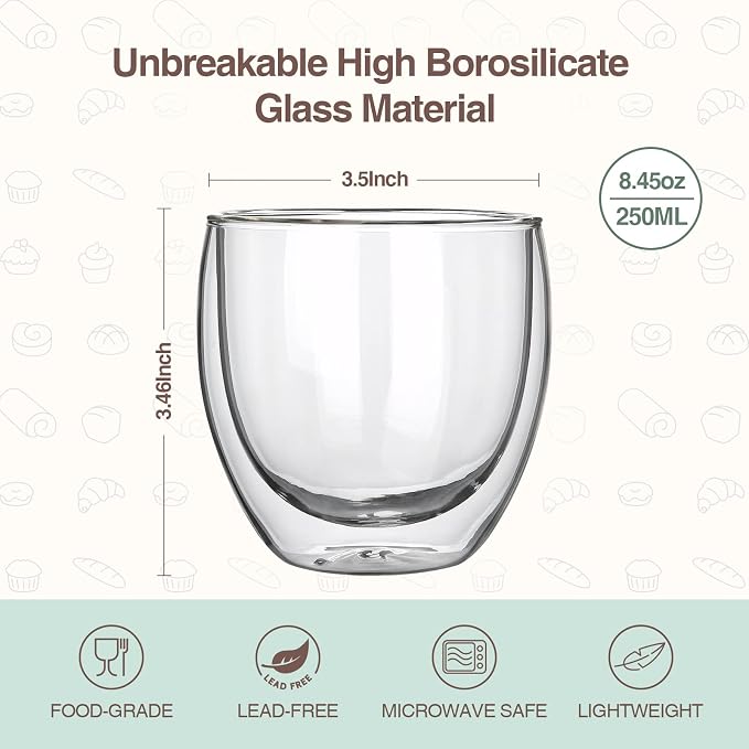 2pcs 8.5OZ/250ml Coffee Glasses Clear Insulated Coffee Mug, Glass Coffee Mug - Image 6