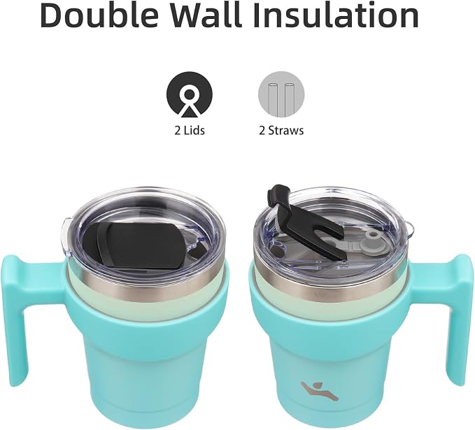 Konokyo 10 oz Tumbler with Handle and Straw, Insulated Travel Mug | Mint; - Image 3