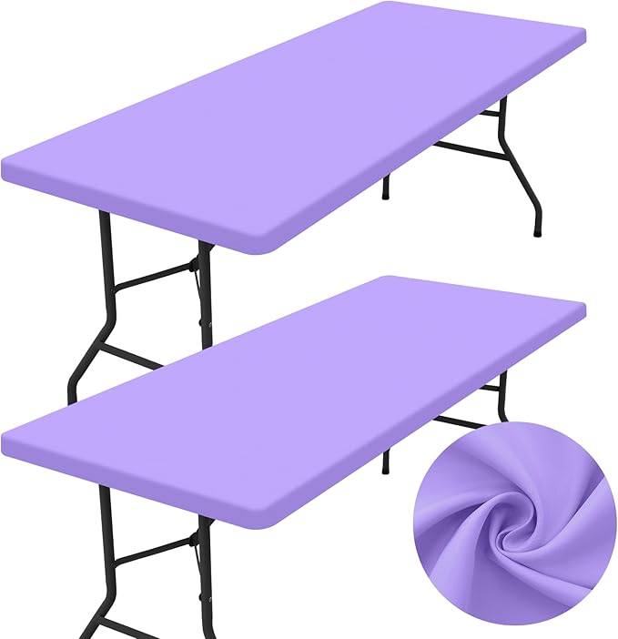 homing 2 Pack Rectangle Table Cloth, Elastic Fitted Fabric Tablecloth Fits for 8 Foot Folding Tables, Washable Table Cover for Picnic, Camping, Indoor & Outdoor (Lavender, 30" x 96")
