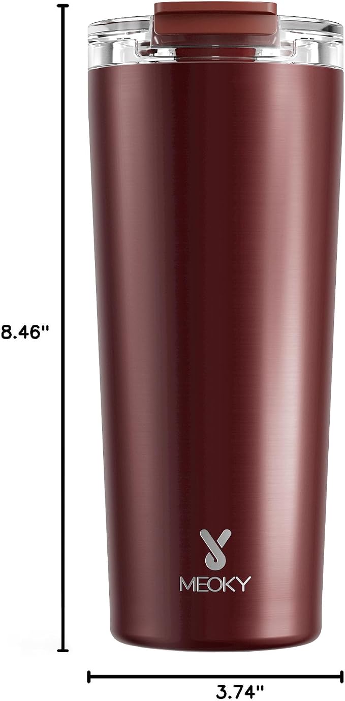 Meoky 24 oz Insulated Travel Coffee Mug: Leak Proof Lid, Mahogany | Stainless - Image 3
