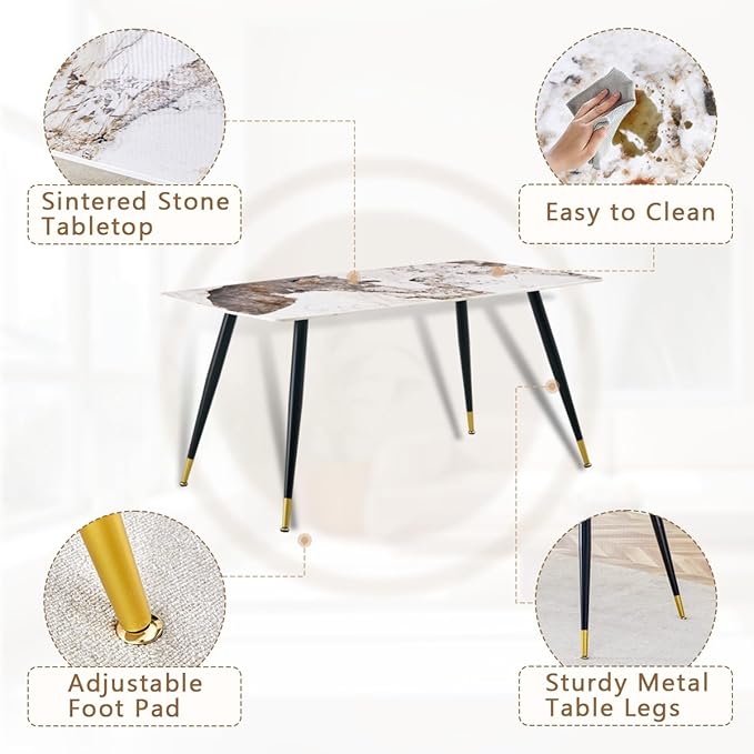 Dining Table Set for 4, Dining Room Table Set for 4, Sintered Stone Kitchen Table Top and Modern Chairs Set of 4 for Kitchen Dining Living Room