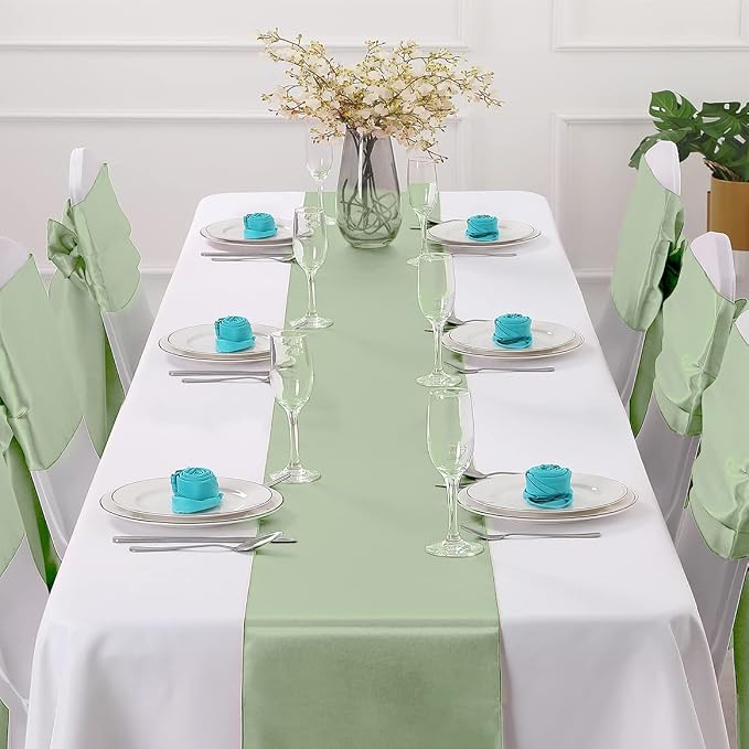 Horbaunal 2 Pack Sage Green Satin Table Runner 12 x 108 Inch | Smooth Table - Image 2