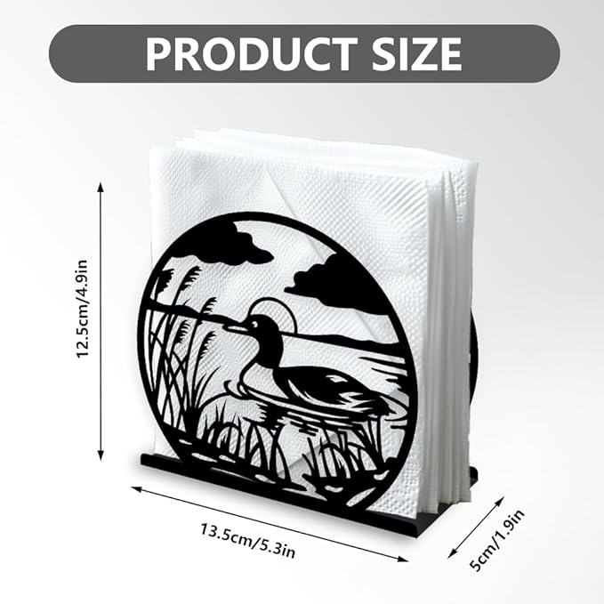 Mallard Duck Decorative Black Metal Napkin Holder for Table, 5.3" x 4.9" x 1.9" Duck Animal and Reed Standing Napkin Holder for Home Kitchen Restaurant Picnic Party Coffee Bar Dining Room