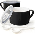 Soup Bowls with Handles & Spoons, 30oz Ceramic Ramen Bowl with Lid, Large Soup by Wareland