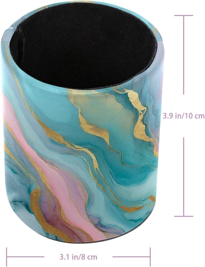 Green Marble Abstract Art Leather Pen Holder - Image 3