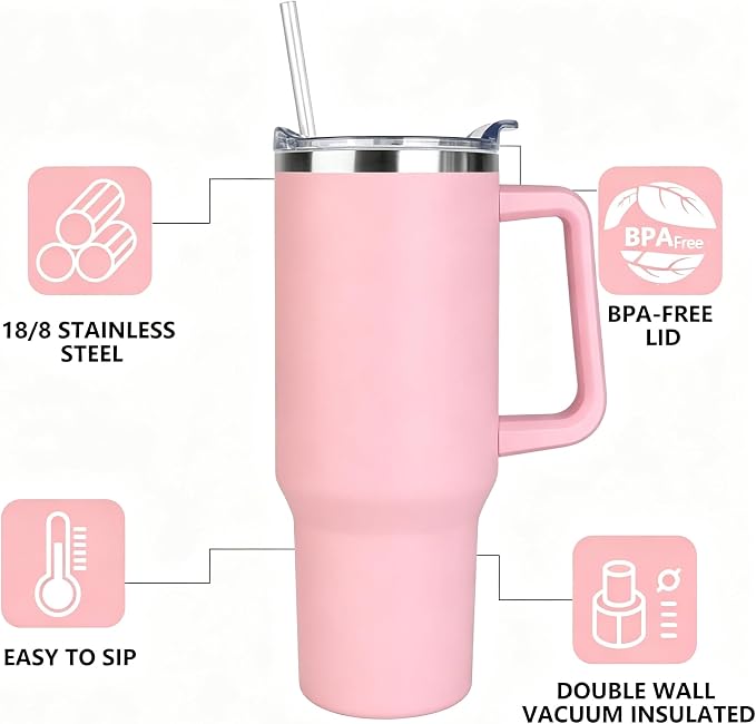 SYACOT 40 oz Tumbler with Handle and Straw Stainless Steel Insulated Tumbler - Image 2