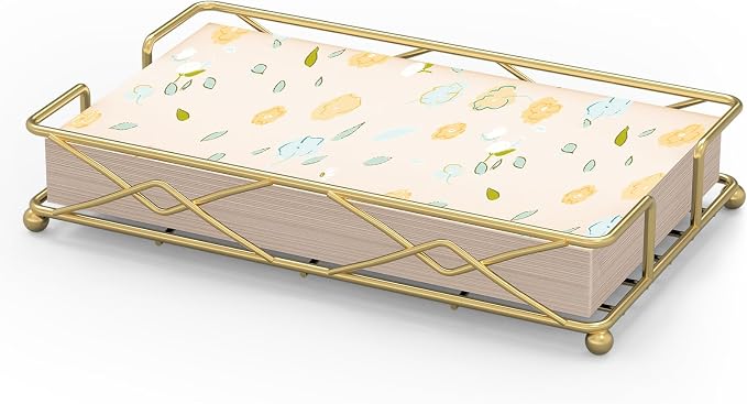 Gold Guest Towel Napkin Holder, Rectangular Metal Tray by LWSFF