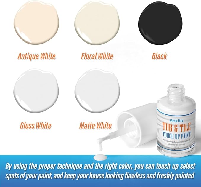 Specialty Tub and Tile Paint, High-Gloss Bathtub Paint White, Quick-Dry Porcelain paint for Scratches & Chips on Fiberglass, Porcelain, Acrylic, Enamel, Cast Iron, Bathtubs, Tiles, Sinks and Toilets(White)