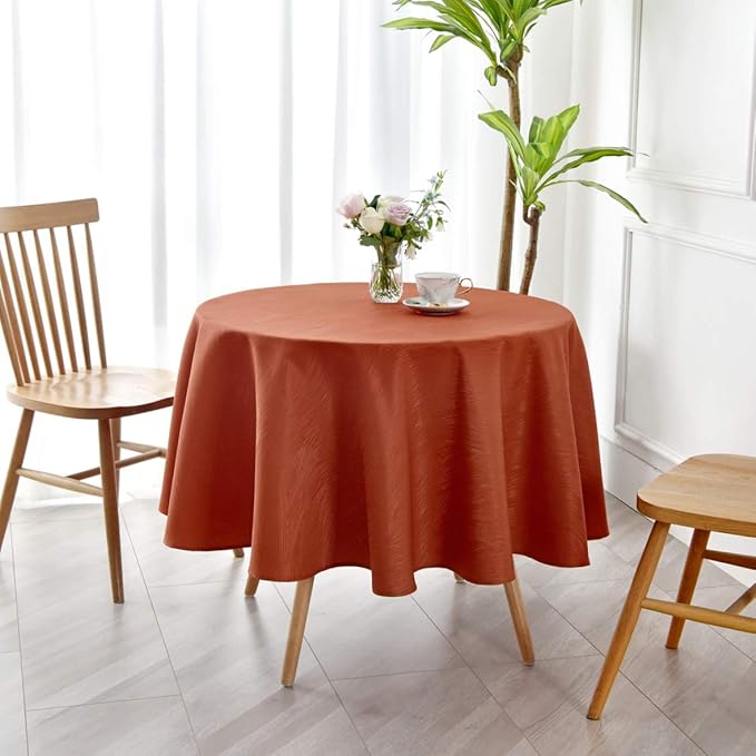 maxmill Jacquard Round Table Cloth Swirl Design Waterproof Antiwrinkle Heavy Weight Soft Tablecloths for Fall Harvest Thanksgiving Dinner Circular Table Cover Dinning Tabletop, Round 70 Inch Rust