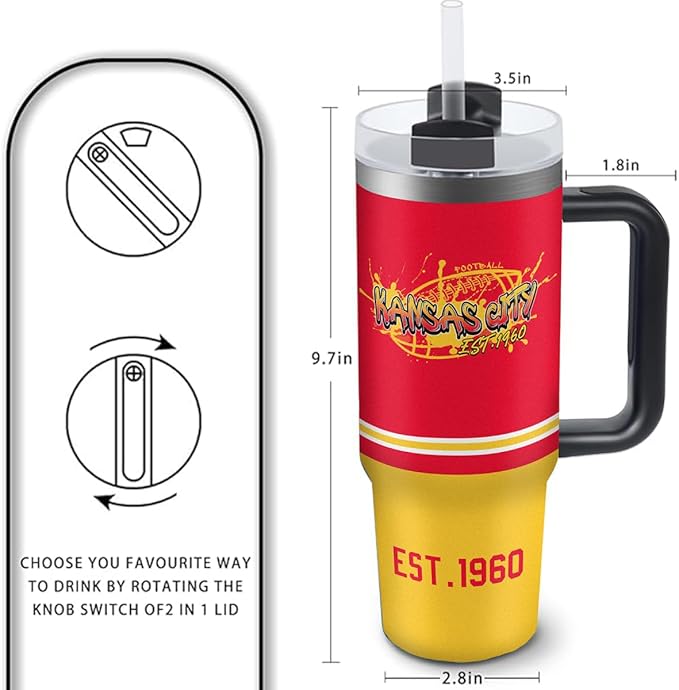Kansas 30 oz Tumbler with Handle and Straw,Car cup,Coffee Mug,100% Leakproof Insulated Tumbler with Lid and Straw,Made of Stainless Steel,Cup Holder Friendly Base,Classic Collection Gifts for Fans