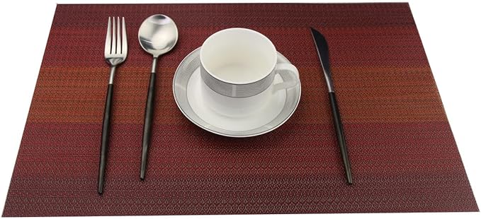 Table Mats for Dinner Washable Easy to Clean PVC Placemat for Kitchen Table Heat-resistand Woven Vinyl Placemats (4, Red)