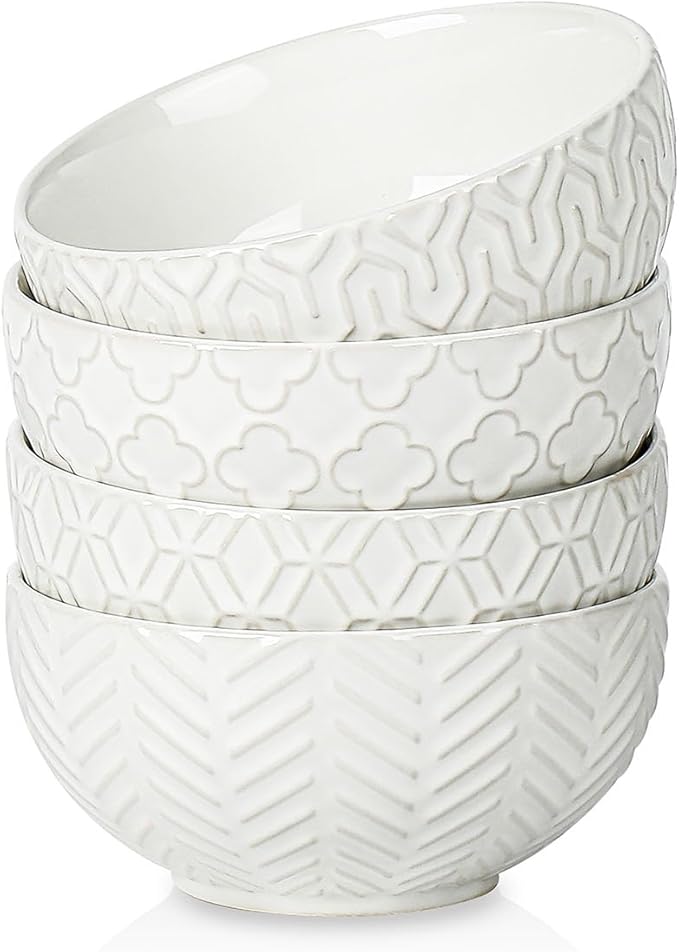 Sureasy Ceramic Cereal Bowls Set of 4-25 oz White Soup Bowls for Kitchen, Perfect for Soup, Pasta and Salad, Microwave & Dishwasher Safe