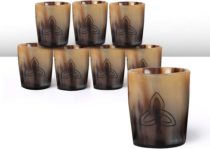 Handicrafts Home Viking Horn Shot Glasses Set of 8, Handmade Natural Ox Horn by HandicraftsHome
