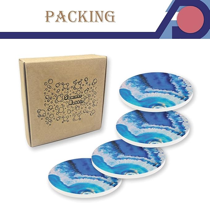 4-Piece Round Absorbent Ceramic Coaster Set with Cork Base – Durable Drink Coasters for Mugs, Cups, and Tabletop Protection (Cuba)