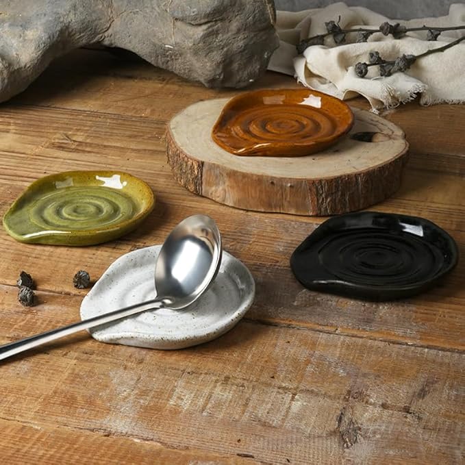 Spoon Rest for Stove Top, Ceramic Spoon Holder for Kitchen Counter, 5 Inches Coffee Spoon Holder Utensil Rest for Cooking, Green Gifts for Women Mom