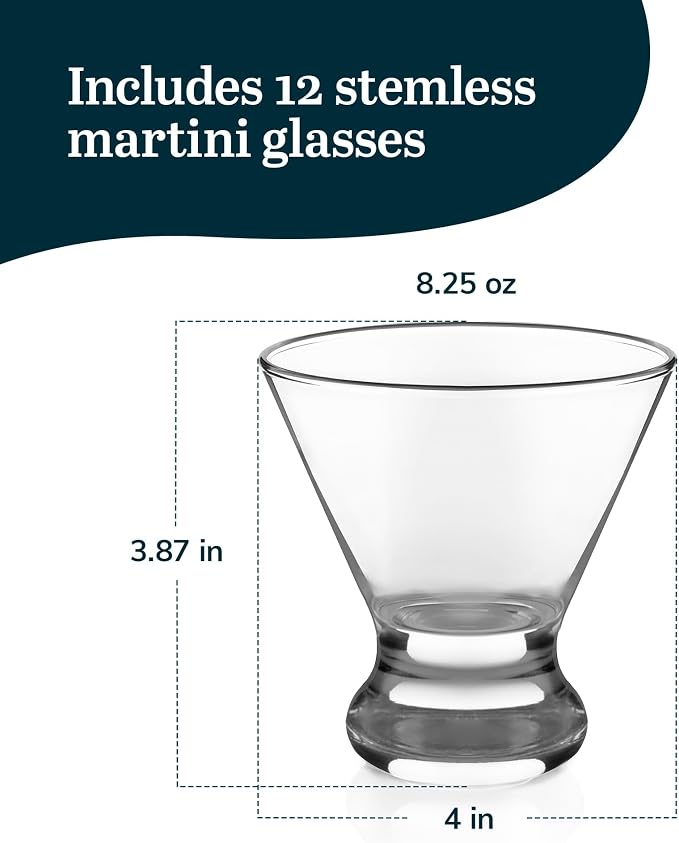 Libbey Cosmopolitan Stemless Martini Glasses Set Of 12, Dishwasher Safe Holiday - Image 4