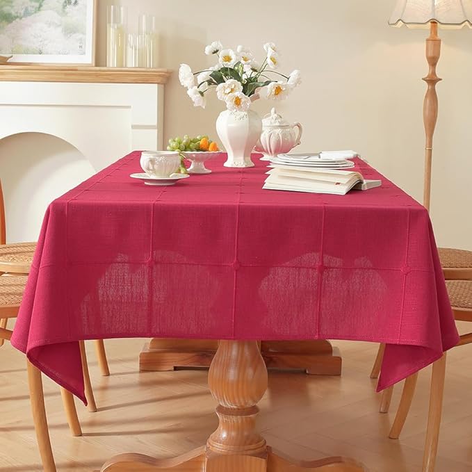Zobesta Linen Table Cloth Rectangle Table 86 x 53 Inch, Cotton Linen Tablecloth Rectangle Heavy Weight Washable Farmhouse Soft Boho Red Tablecloth for Outdoor, Party, Holiday, Picnic, Dining