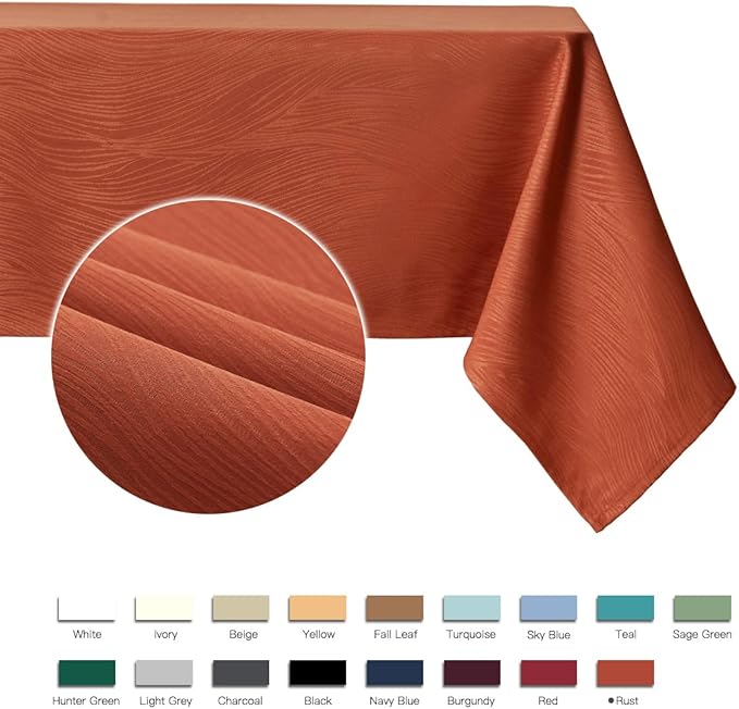 maxmill Jacquard Tablecloth Swirl Design Spillproof Wrinkle Free Heavy Weight Soft Table Cloth Halloween Decorative Fabric Table Cover for Fall Harvest Thanksgiving Dinner, Square 70 x 70 Inch Rust