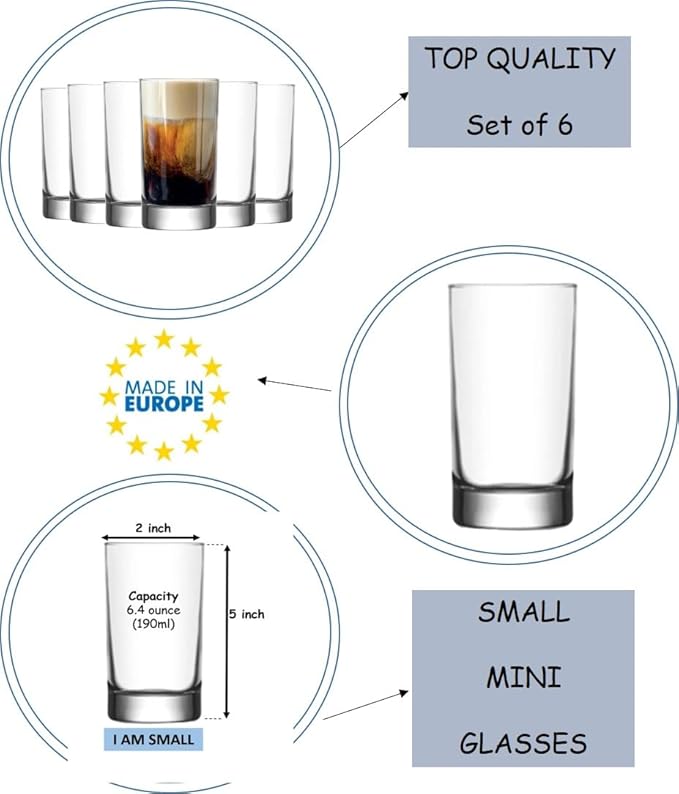 BOHEM'S Small Juice Glasses, Mini Clear Glass Cups Tumblers, Drinking Glassware - Image 5