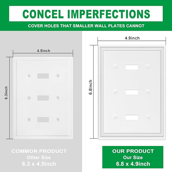 Decorative Wall Plate Light Switch Cover Decorator Outlet Covers Rocker Switch Plates Bamboo Fiber Material Wall Plates for Kitchen Bathroom (3 Gang Triple Toggle-1 Pack)