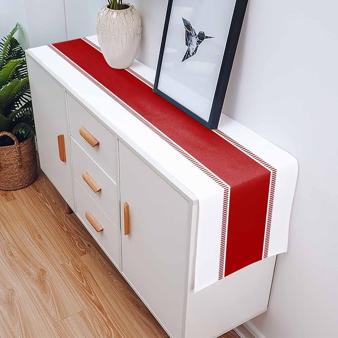 Red and White Table Runners 36 inches Long, Modern Stripes Table Runner Dresser - Image 5