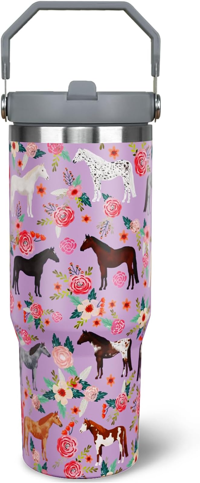 30 oz Horse Tumbler with Handle and Flip Straw, Vacuum Insulated Water Bottle by awufncksn