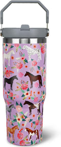 30 oz Horse Tumbler with Handle and Flip Straw, Vacuum Insulated Water Bottle by awufncksn