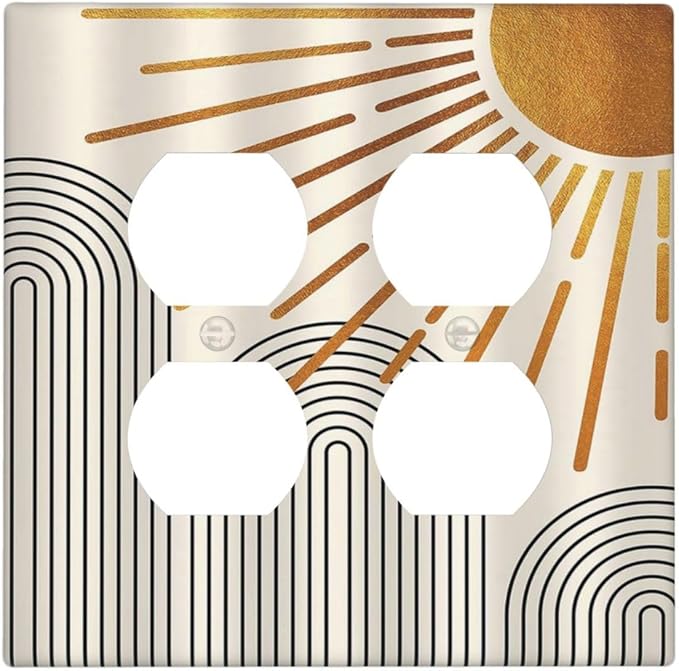 Light Switch Cover Mid Century Boho Sun Beige Minimalist Abstract 2 Gang Decorative SwitchPlates Double Duplex Wall Plates Switch Plates and Outlet Covers for Bathroom Bedroom Decor