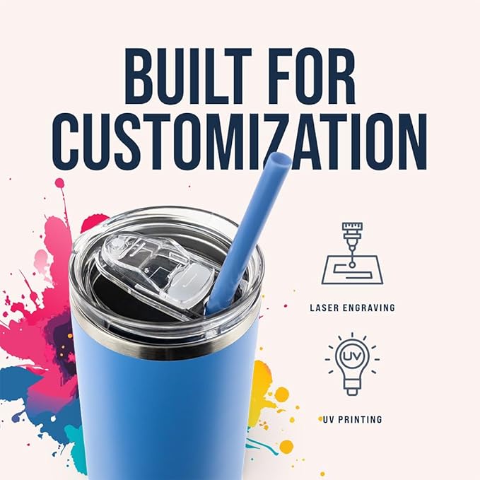 Hogg 20 oz Skinny Case (24 Units) - Steel Blue, Powder Coated Tumblers for Laser Engraving, Engravable Tumblers Bulk, Stainless Steel Cups Bulk, Insulated Cups with Lids and Straws
