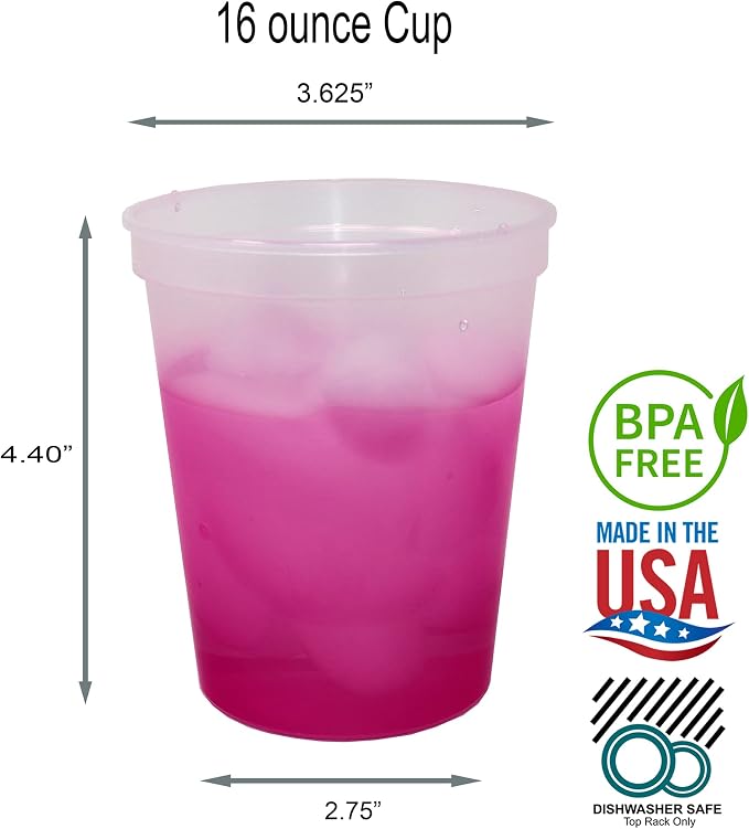 Rolling Sands 16 oz. Reusable Plastic Stadium Cups, 8 Pack, Made in USA - Image 2
