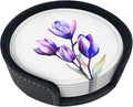 Purple Flower Tulip Leather Coasters Set of 6 by Unknown