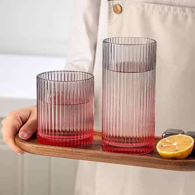 Ribbed Drinking Glasses 8pcs, 12oz and 10oz Glassware, Tumbler Glasses Cup Set - Image 5